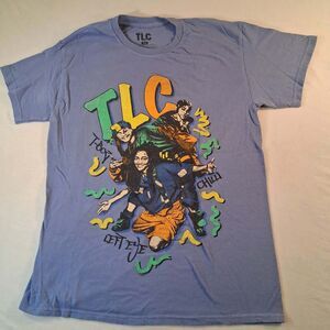 TLC Band Graphic T Shirt Mens Size M Medium Blue Double Sided Hit Song Titles